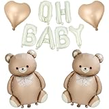 NISENTIA Oh Baby Deko Luftballon, 16 Zoll Cremeweiß OH BABY Buchstaben Ballons Bär Folienballons Babyparty Deko Mädchen und Junge Herz Luftballons für Babyshowerparty Gender Reveal Party Dekoration