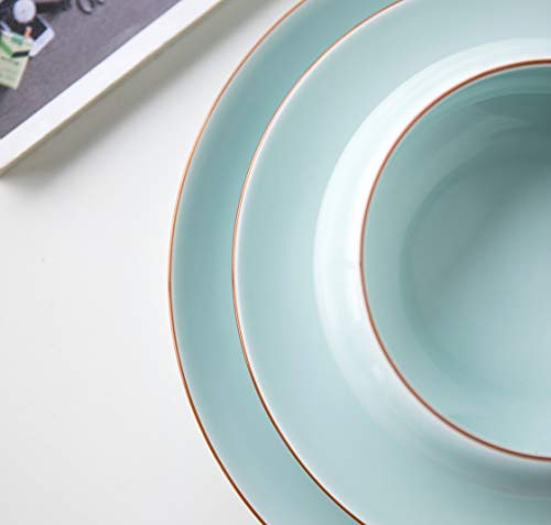 Pangu Handmade 8-Piece Dinnerware Set, Service For 2, Qingbai Ware, Shadow Green, 2 Bowls, 2 Dishs, 2 Salad Plates, 2 Mugs, Kitchen, Yingqing #TOP3