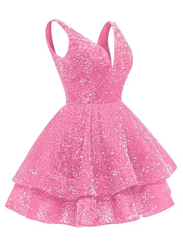 Sparkly Sequin Homecoming Dresses for Teens 2025 Short Ball Gown Tiered A-Line Cocktail Party Dress3