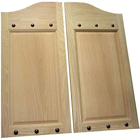 Cafe Doors by Cafe Doors Emporium | Oak Raised 2-Panel Cafe Doors | Premade for 36" W Finished Opening | Paneled | Custom Rivet Accents l Hinges Included | Counter Swing Door | Saloon Bar Pub Door Cover