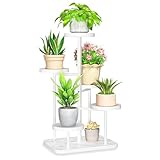 LASZOLA 5 Tier Tall White Plant Stand Rack Indoor Outdoor House, Heavy Duty Multi Level Metal Organizer, Vertical Narrow Unique Spiral Folwer Holder, Plastic Marble Decor for Patio Bathroom Office