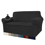 Granbest High Stretch Sofa Covers 2 Seater Super Soft Loveseat Cover Universal Couch Covers Jacquard Sofa Cover for Dogs Non Slip Furniture Protector Machine Washable (2 Seater, Black)