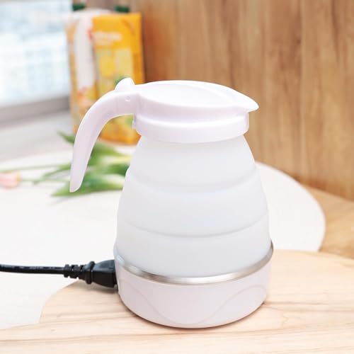 Image of Foldable Electric Water Boiler Kettle, Collapsible Silicone, Portable Travel Design, White