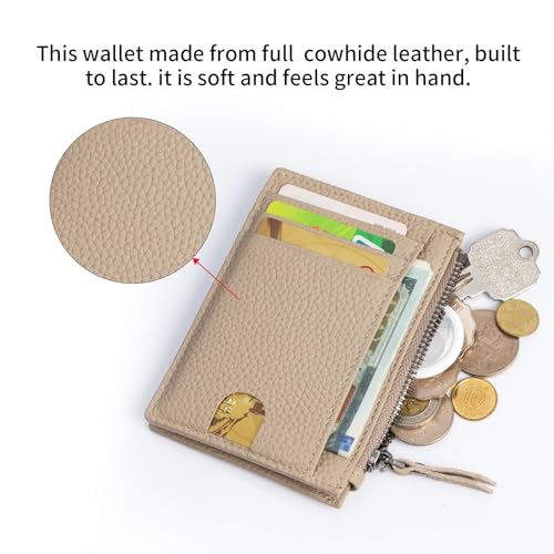 Image of Slim Wallet for Women Small Leather RFID Blocking Credit Card Holder Minimalist Front Pocket Wallet with Coin Purses & Pouches,khaki