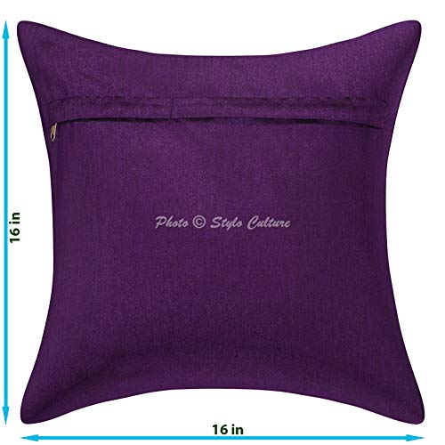 Stylo Culture Indian Brocade Living Room Throw Pillow Sham Cover Purple 16 X 16 Traditional Jacquard Weave Gold Sofa Cushion Cover 40X40 Cm Polydupion Silk Mandala Square Pillow Case | 1 Pc #TOP1