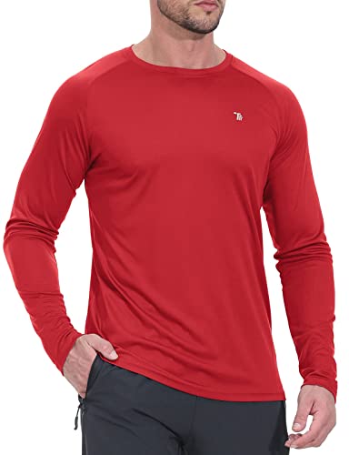 Rdruko Men's Hiking Shirts Long Sleeve Upf 50+ Lightweight Outdoor Rash Guard Swim Shirts(Red, Us M) #TOP4