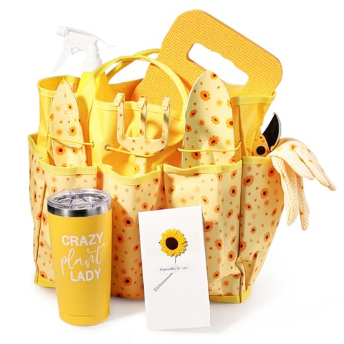 Sunflower Gardening Gifts for Women – Garden Tool Set with Heavy-Duty Hand Tools & Storage Bag – Bright Yellow Garden Kit for Her
