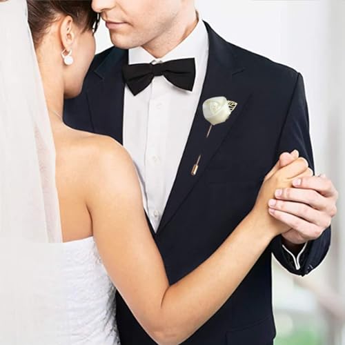 Image of Gentleman's Suit Flower Brooch Handmade Lapel Pin Boutonniere Stick Corsage Accessory Multicolor Rose Satin Tuxedo Groom Wedding Banquet Party