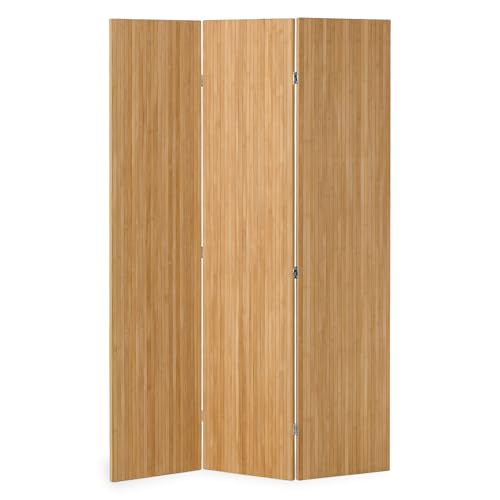 Homestyle4u Paravent 3-teilig Natur Bambusstreben, Indoor Raumteiler aus Holz HxB: 170 x 120 cm, Trennwand Schlaffzimmer, Sichtschutz Wohnzimmer |...