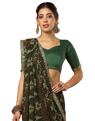 Image of SIRIL Women's Georgette Bandhani Printed Saree With Unstitched Blouse Piece