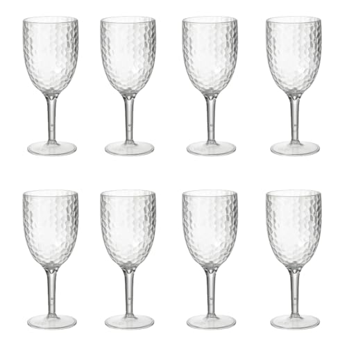eMKay® Pack of 8 Reusable Dimple Plastic Wine Glasses – Elegant 400ml Acrylic Goblets, 20cm Tall – Lightweight, Shatterproof & Glass-Look – Perfect for Camping, Picnics, Outdoor Dining & Everyday Use