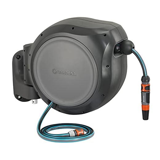 GARDENA 8055-100 Foot Wall Mounted Retractable Reel with Hose Guide, Automatic retraction for Easy Watering
