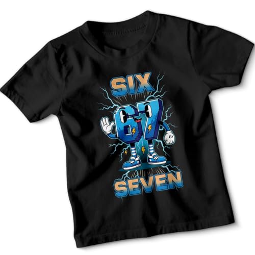 Kids Meme 67 Six Seven 6 7 T-Shirt Funny Number with Joke Print Kids T Shirt Funny Novelty Boys Girls Tee #2 7-8 Years Black