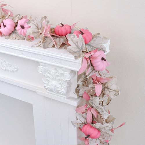 5.7FT Realistic Autumn Artificial Pumpkin Garland for Thanksgiving Decor (Pink) - image 5