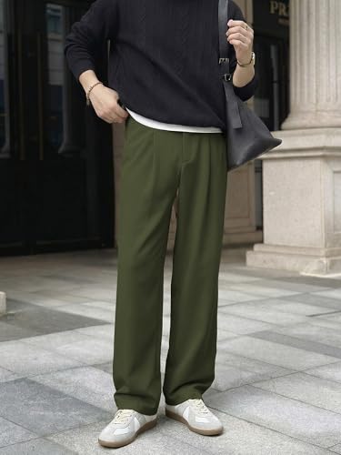 Image of JMIERR Mens Baggy Casual Dress Pants Lightweight Pleated Old Money Wide Leg Pants Loose Relaxed Fit Trousers