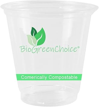 BioGreenChoice 12 oz Compostable Clear PLA Cold Cups Printed Bulk Case of 1000 CTBPI Certified Plant-Based Plastic Disposable Drinking Cups Cold Beverage Tumblers for Restaurants, Catering, Offices