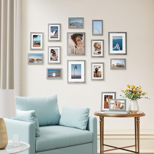 Image of Vittanly 15 Pack Picture Frames Collage Wall Decor for Mounting or Tabletop Display, Gallery Frame Set for Family, Multi Sizes Including 3pcs 8x10, 6pcs 5x7, 6pcs 4x6, Grey