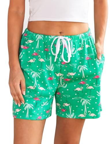 Image of ENJOYNIGHT Women Pajama Shorts Cotton Lounge Bottoms with Pockets | Cotton Soft Fabric, Drawstring Elastic Waistband, Cute Printed Sleep Shorts