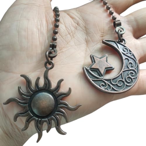 Image of Pull Chain,Ceiling Fan Pull Chain 4Pcs,12 Inches Lighting Fan Beaded Ball Fan Pull Chain Extender Ornament with Connector -Moon and Sun (Red Bronze)