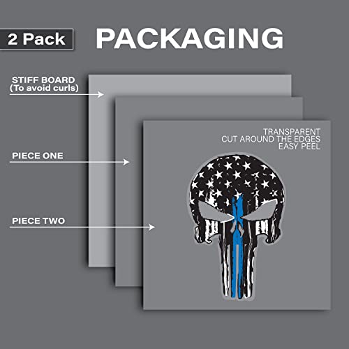 Punisher Skull Thin Blue Line Bumper Decal Sticker For Car, Trucks, Window, Glass, Wall (2 Pack) (Punisher) #TOP2