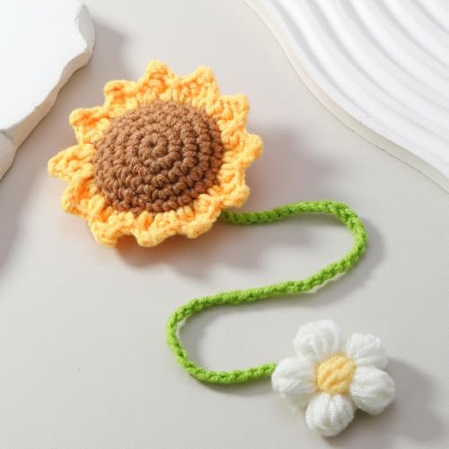 Image of SATYAM KRAFT 1 Pc Artificial Sunflower Crochet Hanging Ornament for Home Decor | Handmade Sunflower Car Mirror Hanging Accessory | Crochet Flower Car Dashboard Decoration | Home, Window, Door