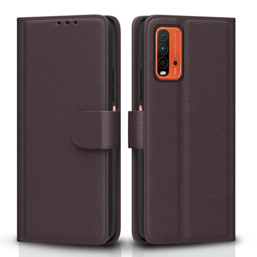 Image of Pikkme Mi Redmi 9 Power Flip Case Leather Finish | Inside TPU with Card Pockets | Wallet Stand and Shock Proof | Magnetic Closing | Complete Protection Flip Cover for Mi Redmi 9 Power (Coffee)