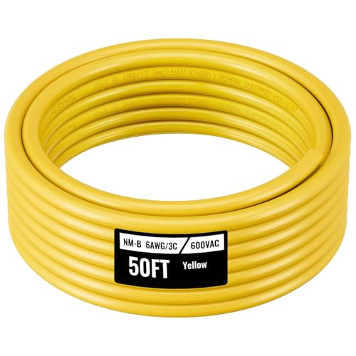 VEVOR NM-B Wire, 6AWG/3C Non-Mettalic Residential Indoor Electrical Wire with Ground, PVC Sheathed High-Purity Copper Core Cable, for Outlets, Switches, Other Loads & Lighting Wiring Projects(50 ft) by VEVOR - Used condition - US$152.09