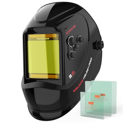 YESWELDER Large View Auto Darkening Welding Helmet, Blue Light Blocking, 1/1/1/1 True Color Solar Powered Welder Hood Mask with 4 Arc Sensors, Wide Shade 3/5-9/9-13 for TIG MIG ARC CUT and GRIND