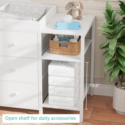 Image of BOLUO Baby Dresser with Changing Table Top, White Changing Table Dresser with 6 Fabric Drawers Diaper Changing Station with Storage Shelf for Nursery Modern