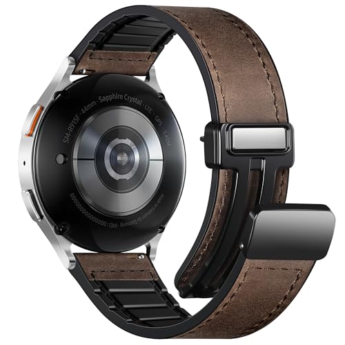 Image of Charlam Magnetic Leather Straps Compatible with Samsung Galaxy Watch 4 Strap - Galaxy Watch 7 6 5 FE 40mm 44mm, 20mm Genuine Leather Bands for Galaxy Watch 6/4 Classic/Watch 5 Pro/Active 2 for Men