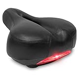 DRBIKE Bike Seat for Men Women, Comfortable Padded Bicycle Saddle with Taillight, Dual Spring Design & Soft Cushion, Breathable Bicycle Seat for Mountain, Road, Exercise, Touring & Cruiser Bike, Black