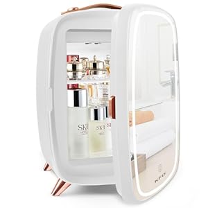 KFO draagbare spiegel beauty koelkast met LED verlichting, 6 liter draagbare mini koelkast, 4 liter /6 blikjes met 3 LED spiegel verlichting modes voor cosmetische