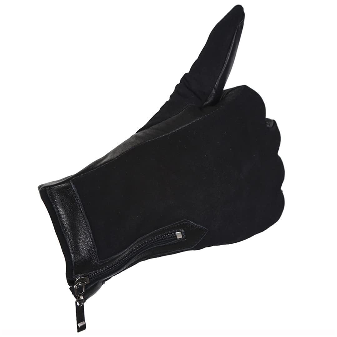 Guanti in pelle da donna con cerniera Guanti da guida antivento per esterni con fodera in caldo pile