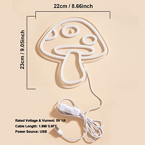 Image of LED Mushroom Neon Sign for Bedroom Room, Cute LED Neon Sign for Game Room & Bedroom Wall Decor, 3D Neon Lamp for Children, Girls, Boys, Safe Nightlight Gift Idea
