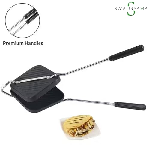 Image of Non-Stick Grill Sandwich Toaster with Stainless Steel Wire Dishwashing Scrubber Gloves (2 Pcs) | Double-Coated Nonstick Sandwich Griller & Toaster