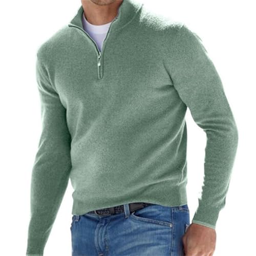 Men'S Cashmere Zipper Basic Sweater, Quarter Zip Mens Sweater, Knitted Men'S Basic Crewneck Sweater (Light Green,L)