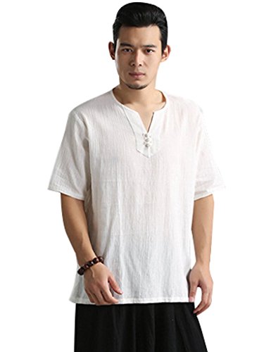 Chemise en lin Youlee de qualité supérieure avec col en V masculin