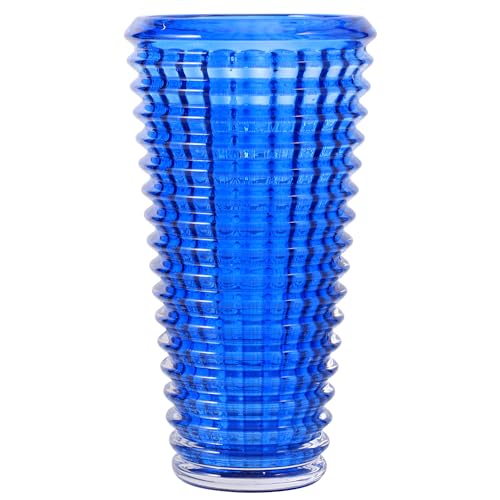MCMCNCUIU Large Crystal Vase for Flowers, Blue Cylinder Vase, Large Glass Vases, Modern Decorative Vases for Living Room, Bedroom, Kitchen, Dining Table, Mantle, Wedding, Heavy Duty, 11 Inch