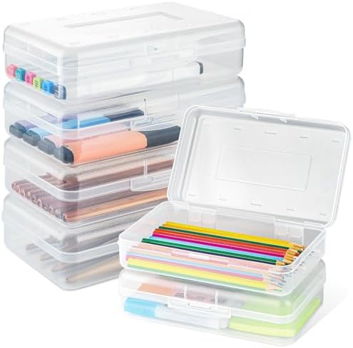 MaxGear 6 Pack Pencil Boxes, Large Capacity Hard Plastic Organizer Bulk with Snap-tight Lid, Stackable Clear Storage Boxes for School, Home & Office