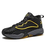 SHAQ Speed Demon Mid Kids Basketball Shoes for Boys and Girls, Kids and Youth High Top Boys Sneakers Size 11 to 7 Little or Big Kid Shoes - Black/Yellow, 6 Big Kid