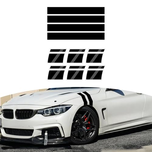 Image of x xotic tech Auto Universal Racing Style 4Pcs Front Hood Fender Double Hash Stripe Stickers + 6Pcs Reflective Wheel Tire Rim Safety Warning Decals Decoration Accessories Set (Black)