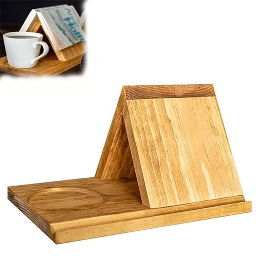 Repose-livres en bois avec porte-tasse – Support de livre personnalisé en chêne massif pour les amateurs de livres – 3 supports triangulaires pour les amateurs de livres