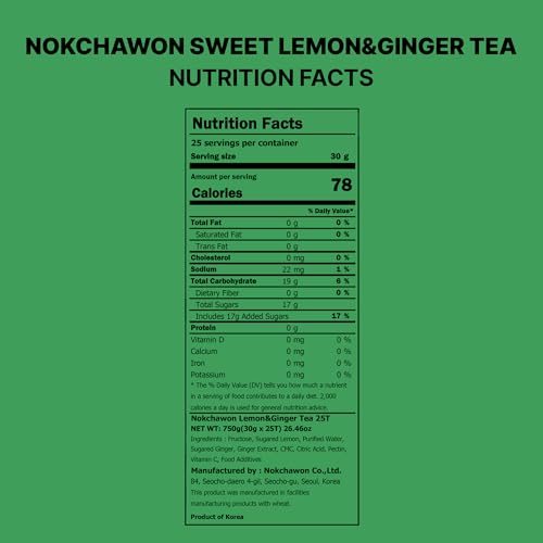 [Nokchawon] Lemon Ginger Tea Pouches 25 Pack - Refreshing Citrus Ginger Liquid Extract, Versatile for Beverages and Sauces 28.2 Oz(800g)