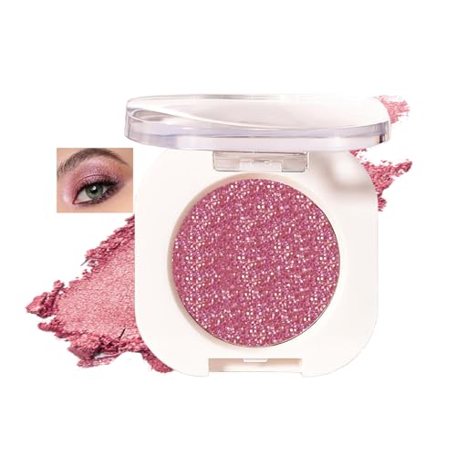 Glitter Rose Pink Eyeshadow Single Pressed Powder, High Sparkly Eye Shadow, Highly Pigmented, Long-Lasting & Sweatproof, Smooth & Blendable, Perfect for Daily, Party Stage Makeup
