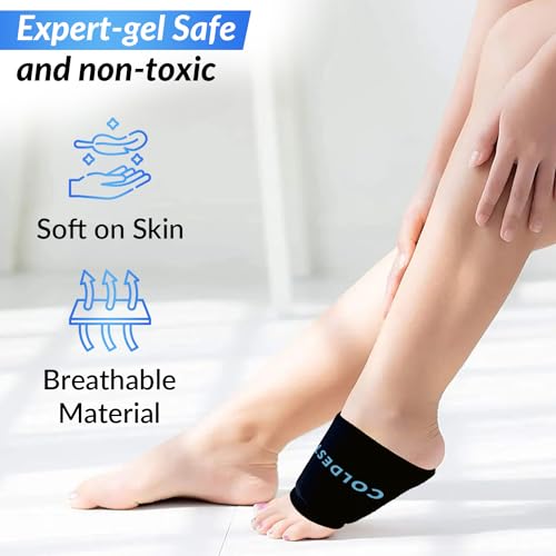 Image of COLDEST Plantar Fasciitis Ankle Ice Pack Wrap for Arch Pain, Heel Pain, Heel Spurs, Sore Feet, Swelling - Reusable Gel Cold Pack for Achilles - Universal Size Fit - 360 Arc Support