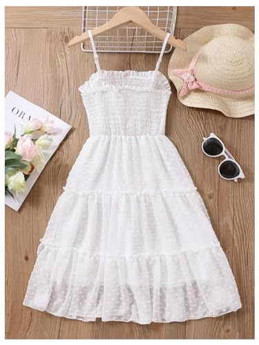 Floerns Girl's Swiss Dots Frilled Trim Tiered Layer Shirred Flowy Midi Cami Dresses2