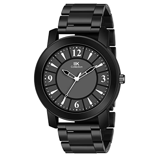 IIK COLLECTION Watches for Men Round Numerical Dial |Analogue Quartz Movemnet Mens Watch|Long Battery Life|Stainless Steel Adjustable Bracelet Black Chain with Long Lasting Polish| Watches for Boys