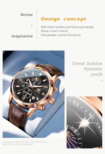 Image of OLEVS Watches for Men Original Analog Quartz Stylish Brown Leather Luxury Business Chronograph Waterproof Date Mens Wrist Watch