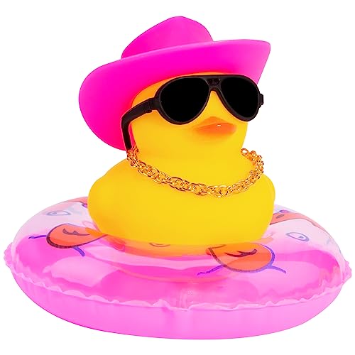 Image of wonuu Car Rubber Duck, Yellow Duck Decoration Dashboard with Sun Hat Swim Ring Necklace Sunglasses for Car Dashboard Decorations