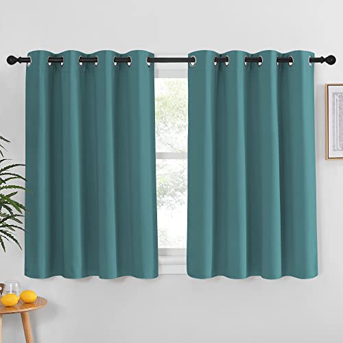 NICETOWN Blackout Curtain for Kids Room - Triple Weave Microfiber Home Thermal Insulated Solid Ring Top Blackout Panel/Drape for Bedroom(Sea Teal, 1 P